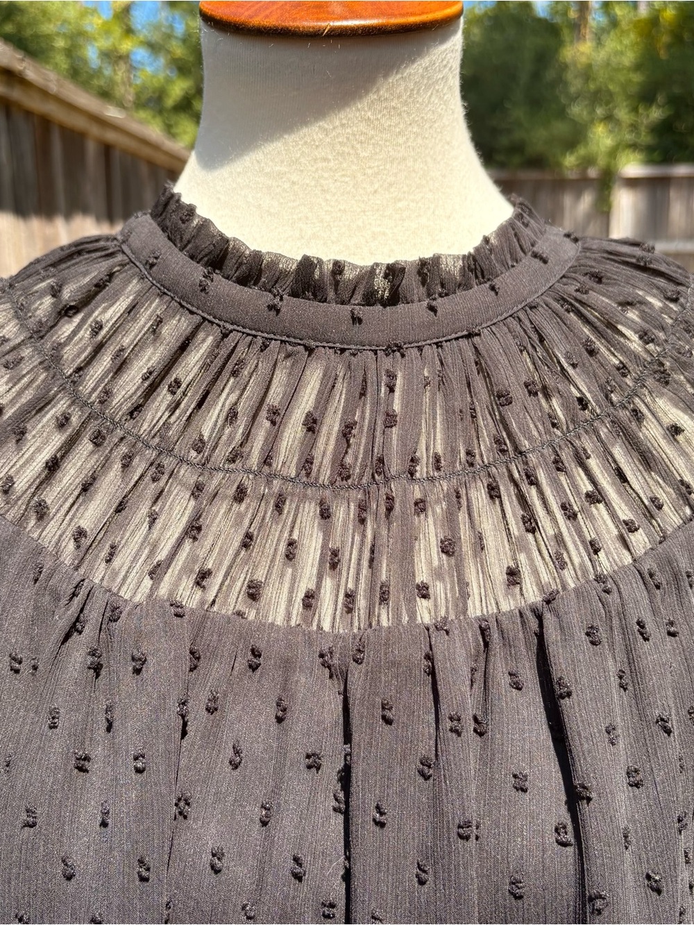 J. Crew Black Sheer Swiss Dot Ruffled Yoke Blouse - Picture 2 of 6